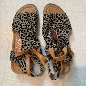 Blowfish Leopard Print Sandals with Brown Straps